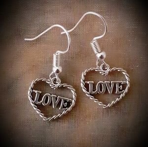 Silver Charm Earrings, Nickel Free, Heart Love